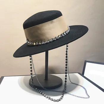 01908-jinri-67 Beroemdheden meisje dame Metalen Ketting gleufhoeden cap vrouwen formeel diner panama hoed