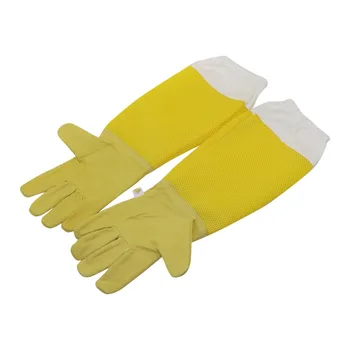 1 Paar Anti Bee Handschoenen Geel Schapenvacht Handschoenen Lang Mesh-Ademend Hol Van De Bijenteelt Handschoenen