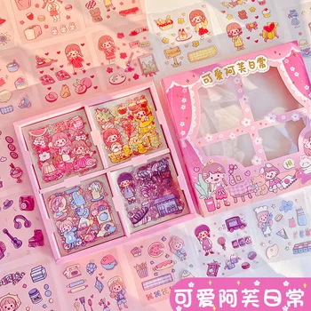 100PCS/SET Stickers Doos van de Gift Cute Cartoon Ins Lief Meisje Materiaal Dagboek Decoratieve Stickers Kawaii Planner Stickers