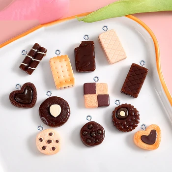 10Pcs Simulatie Chocolade Biscuit Hars Bedels Voor het Maken van Sieraden DIY Handgemaakte Oorbel, Ketting Armband Hangers Accessoires