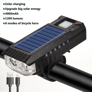 1200 Lumen Fiets Zonne-energie LED Licht 4000mAh-Batterij USB-Oplaadbare racefiets de Lamp aan de Voorzijde IPX4 Zaklamp Schijnwerper met Hoorn