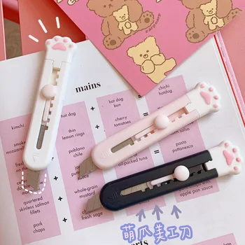 1PC Kawaii Mini Pocket Kat Paw Kunst Mes Express Vak Mes papiersnijder Ambachtelijke Verpakking Hervulbare Mes Briefpapier