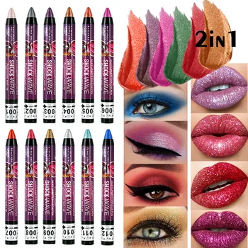 2 In 1 Parelmoer Lipstick, Oogschaduw Stick Potlood Waterproof Glitter Matte Oogschaduw Make-Up Pigment Zijderupsen Eyeshadow Pen