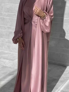 2 Stuk Abaya Stelt Moslim Vrouwen Outfits Kruis Voorkant Lange Jurk+Kimono Islamitische Kleding Dubai Tukish Bescheidenheid Ramadan, Eid Feest
