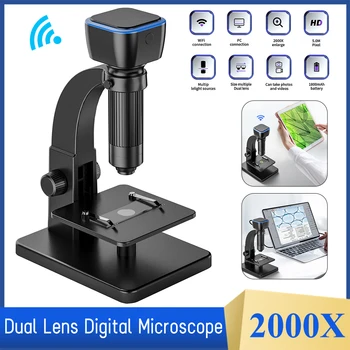 2000X WiFi Dual Lens Digitale Microscoop 5.0 M Pixel HD Vergrootglas voor Elektronische Lassen Vergrootglas met 11 LED Verlichting
