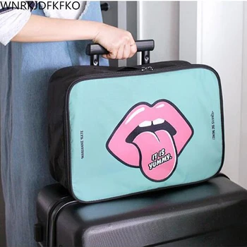2019 Vrouwen Travel Bag Verpakking Blokjes Cartoon Grote Mond Gedrukt Bagagetas Hand Travel Bag Met Een Grote Capaciteit Organisator