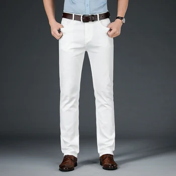 2022 ALLE Witte Kleuren Classic Elasticiteit Denim Broek Mannelijke Merk Nieuwe Broek voor heren Straight Fit Zuiver Jeans Mode Casual