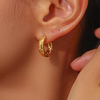 2022 Trend Slangenhuid Checker Patroon Vet Dik 18K Gold Plated Hoop Earrings Voor Woman Luxe PVD-Roestvrij Staal Earring