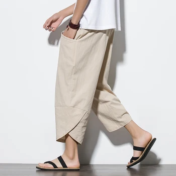 2023 Mannen Chinese Stijl Katoen Harem Korte Broek Heren Retro Streetwear Strand Shorts Mannelijke Casual Kalf--Lengte Broek