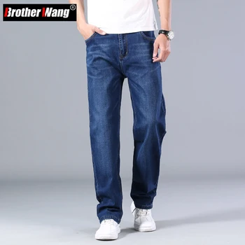 2023 New Classic men ' s Thin Blue Jeans Geavanceerde Stretch Losse Rechte Denim Broek Mannelijke Merk Broek Plus Maat 40 42 44