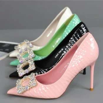 2023 Nieuwe Bergkristal Vrouwen Pompen Fashion Design Wees Slingback Vrouwelijke Sandalen Elegante Kleurrijke Luxe Dames Prom Schoenen