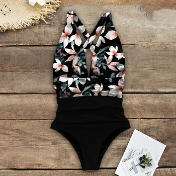 2023 Sexy V-Hals uit Één Stuk Badpak Plus Size Swimwear Vrouwen Hoog Uitgesneden Badpakken Beachwear Backless Zwemmen Slijtage S~XL