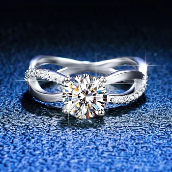 2ct Echte Moissanite Solitaire Ring voor Vrouwen Kruis Holle Huwelijk Voorstel Ring S925 Zilveren Sieraden Gemaakt Diamond Band