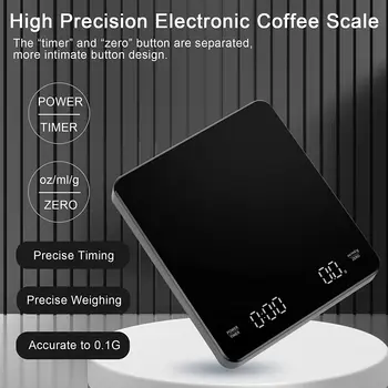 3 kg/0.1 Digitale Weegschaal Met Timer Zwarte Spiegel Basic Ingebouwde Automatische Timer Giet de Espresso Smart Koffie Weegschaal keukenweegschaal