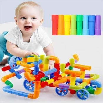 30-180PCS Bouw waterpijp bouwstenen Speelgoed Voor de Kinderen Plastic DIY Montage van Pijpleidingen Tunnel Blokken Speelgoed Geschenken