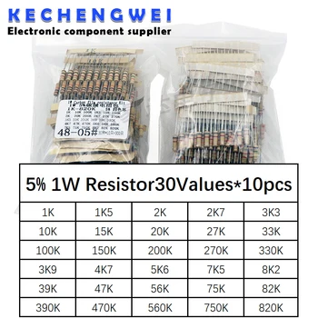 300pcs Weerstand Kit 1W 5% 30values*10st 1K-820K ohm 1W Carbon Folie kit