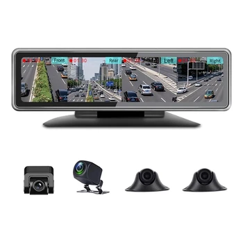 360° Panoramische Dashboard van de Auto DVR van de 12-Inch Touch-Screen 4-Kanaals FHD 1080P IPS Video Recorder 4 Split Screen Display Dash Cam