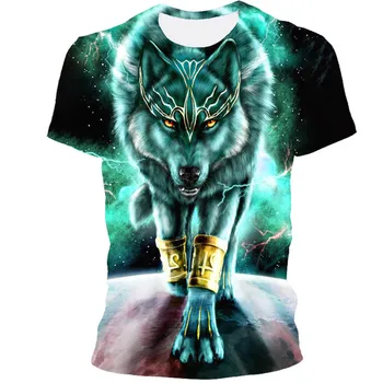 3D Geprinte Y2k Zomer Oversized Polyester Dier Wolf Korte Mouwen heren Top met Ronde Hals Casual Sport Hete Verkopende T-shirt 2023