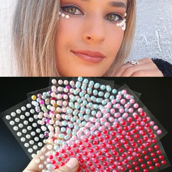 3D Ogen Gezicht Make-up Tijdelijke Tattoo Zelfklevende Witte Parel Juwelen Stickers Festival Haar Lichaam Kunst Decoraties Nagel Diamant
