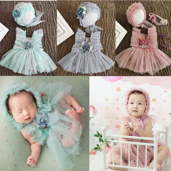 3Pcs/Set Newborn Baby Fotografie Rekwisieten Kostuum Baby Hoed Lace Dress Baby Outfit Baby Meisjes Fotografie fotoshoot Accessoires