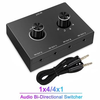 4-Weg-3.5 mm Jack Audio Switcher Stereo Bi-Directionele Audio Switch Splitter Box 4 In 1 / 4 In 1 met Mute-Knop