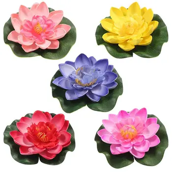5 Stuks Drijvende Lotus Gemengde Kleur kunstbloem Levensechte Water Lily Micro Landschap voor Bruiloft Vijver Tuin Nep Planten Decor