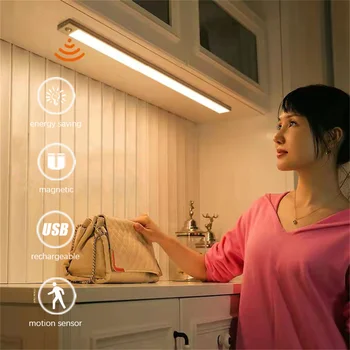 54led LED Nacht Verlichting Draadloze bewegingsmelder Licht van de Muur USB-Oplaadbare Keuken Kast Gang Nacht Lamp voor Slaapkamer