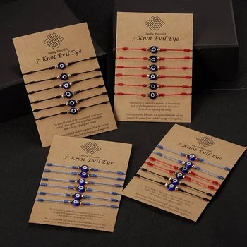 6pcs/set turkse Blauwe Boze Oog Armband voor Vrouwen Handgemaakte Geweven Touw Ketting Kristal Kraal Armband Sieraden Groothandel Dropshipping
