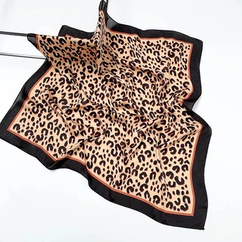 70cm Mode Leopard Print Vlag Haar Sjaal Voor Vrouwen Zijde Satijn Hijab Sjaals Vrouwelijke Vierkante Hoofdband Tas Sjaals Blauw Groen