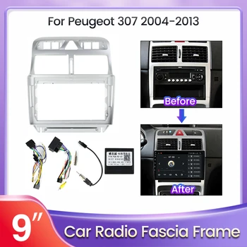 9 Inch autoradio Frame voor een Peugeot 307 307CC 307SW 2002-2013 2 Din-Audio-GPS-Conversie Dashboard Paneel Frame Zilver Vak Adapter
