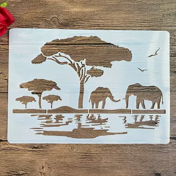 A4 29 *21cm DIY Stencils muurschildering Scrapbook Kleuren Reliëf Album Decoratief Papier Card Template muur Afrikaanse olifant