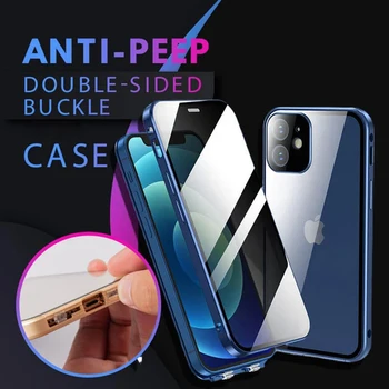 Anti-spy dubbelzijdig Gesp Voor iPhone Mini 13 12 14 Pro Max Plus Telefoon Geval de Privacy van Gehard Glas Magnetische Cover Lens Beschermen
