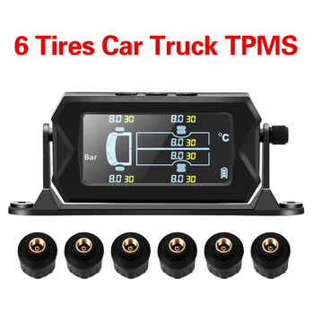 Auto CAMPER Truck TPMS Met 6 Externe Sensoren Draadloze Digitale LCD Alarm Tire Pressure Monitoring System Zonne-energie en USB Opladen