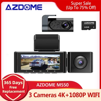 AZDOME M550-3CH Dash Cam Auto DVR 4K 3 Camera ' s 1080 Achter de Cam Opnemen Met GPS-Nacht Visie WIFI Parkeergelegenheid Monitor Auto