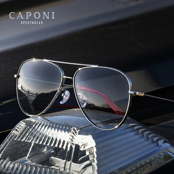 CAPONI Verloop Grijze heren Zonnebril Outdoor Fashion Reizen Lichtmetalen Originele Merk zonnebril Voor Mannelijke UV400 Bescherming CP7538
