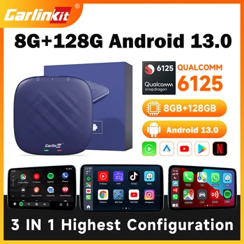 CarlinKit 8GB+128 GB Android 13 en een Draadloze Ai-TV Box QCM6125 8-Core Draadloze CarPlay Android-Auto Box YouTube, Netflix IPTV GPS