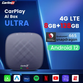 Carlinkit Ai Vak Ultra QCM 6125 8+128 GB Android 12 4G LAAT Tv Box Draadloos CarPlay/Android-Auto Ingebouwde Youtube-IPTV Netfilx