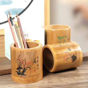 Chinese Bamboe Buis Pen Houders Van Een Traditioneel Gesneden Bloem Potlood Houder Briefpapier Houder Bureau Organisatie