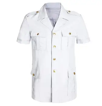 Chinese Marine Uniform Shirt Zomer Officiële Blouse Witte Toppen Militaire Vintage Dun
