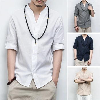 Chinese Traditionele Stijl Kleding Shirt heren Tang Pak Linnen Kung Fu Mode Casual Persoonlijkheid Hanfu Zen Suit Top