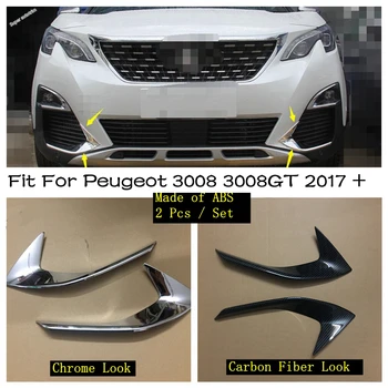 Chroom / Carbon Fiber Look Mistlampen Lampen Wenkbrauw Strepen Cover Trim Voor een Peugeot 3008 5008 GT 2017 - 2020 Accessoires