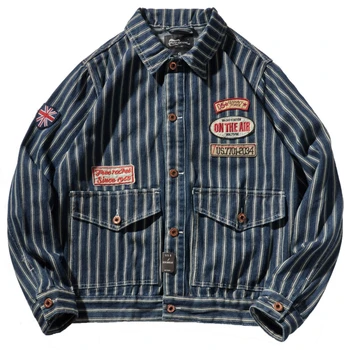 Cowboy mannen American retro badge patch losse zak gereedschap revers gestreepte jas heren