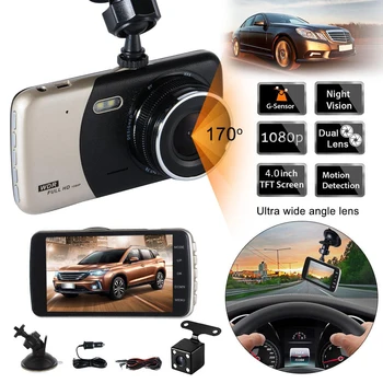 De auto DVR van de 4.0-INCH IPS-Dual Lens Car Camera Auto DVR Camcorder 1080p Full HD Night Vision Dash Cam-Parkeergelegenheid-Recorder Video Registrator