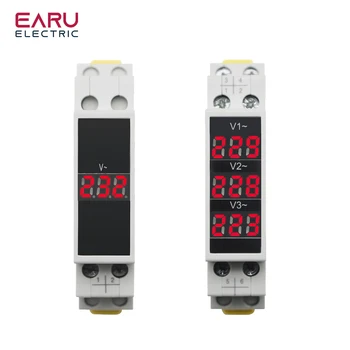 Din-Rail 18mm voltmeter AC 80-500V 220V 380V Enkele Drie-Fase Modulaire Voltmeter Indicator LED Digitale Display Detector