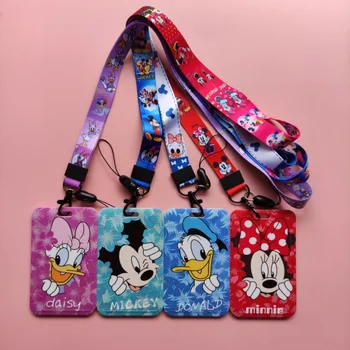 Disney Mickey Minnie, Donald Duck Meisjes Schuift u de Klep Student Card Case Hangende Touw Werknemer Geval Lanyard-ID Naam Kaarthouder