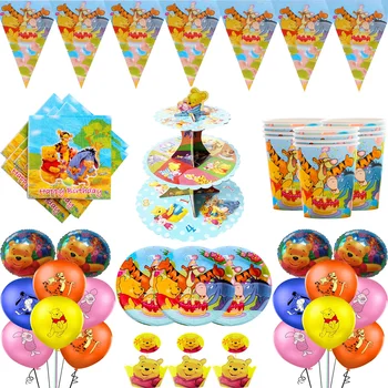 Disney Winnie De Pooh Wegwerp Servies Set Cups Baby Shower Party Decor ballon Verjaardag Wegwerp bekertje Tablecover