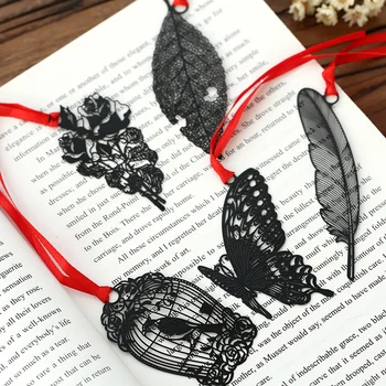 DIY Cute Kawaii Zwarte Vlinder Veer Metalen Bladwijzer voor een Boek van Papier Creatieve Items Prachtige koreaanse Briefpapier Cadeau Pakket
