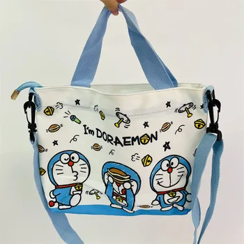 Doraemon Canvas Portemonnees en Handtassen Enkele Laag Schuine Span Rugzak Kawaii schoudertassen de Hand Tas Afneembare Schouderriem