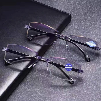 Dubbele Licht Anti-blauwe Licht, het Lezen van Frameloze Bril Diamond Cut Edge Presbyopie Brillen Dioptrie +1.0 Tot +4.0 Ver Zien in de Buurt
