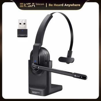 EKSA - H5 Bluetooth 5.0 Headsets, PC Draadloze Hoofdtelefoon, 2 Microfoons ENC Oortelefoon, met laadstation USB-Dongle voor Office